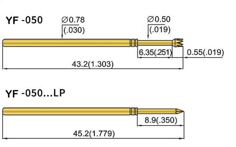 Customized Brass Barrel Spring Test Probe with 6.4mm Full Stroke 4.3mm Rated Stroke and 1.0N Spring Force for ICT Applications