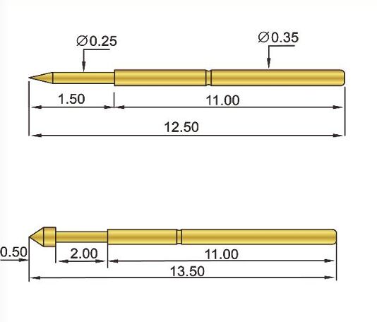 High Conductivity Durable Brass Barrel Spring Test Probe for Precision Testing in ICT/FCT Applications