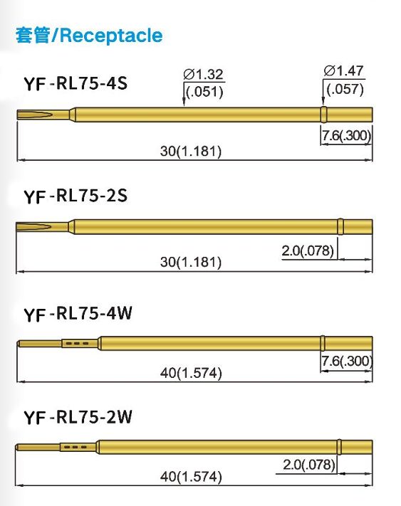 High Conductivity Durable Brass Barrel Spring Test Probe for Precision Testing ICT Applications