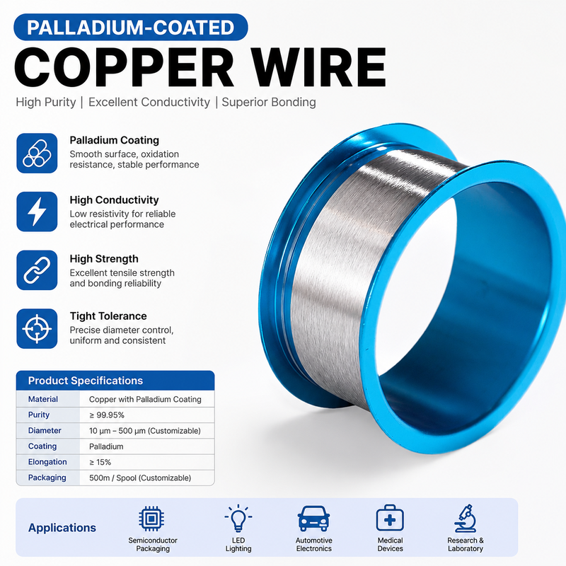0.05mm Low Resistivity Single Crystal Pd Copper Wire Heavy Load Industrial Semiconductor Component Wire